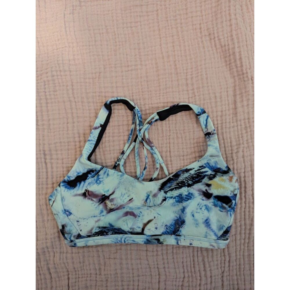 Lululemon Free To Be Zen Bra Exposure Multi Sz 2 blue watercolor look